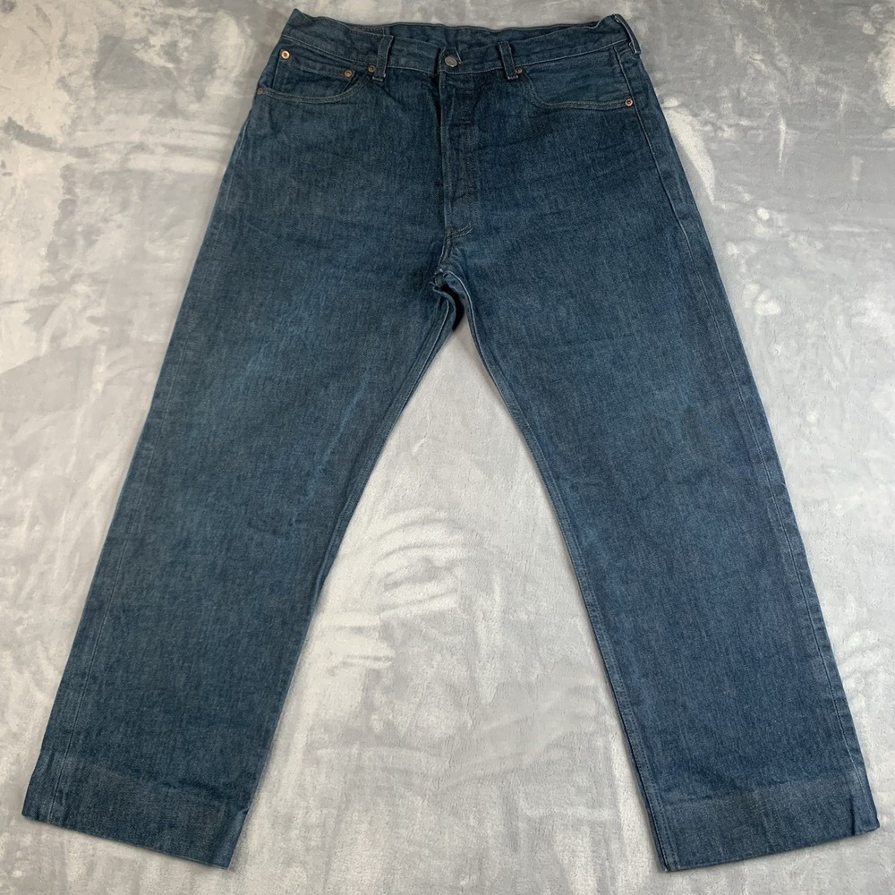 Levi's 501 Straight Fit Jeans W36 L32 Blue Hemmed To Fit 27" Inseam